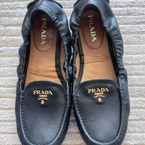 PRADA Black Leather Driving Loafers Size 37